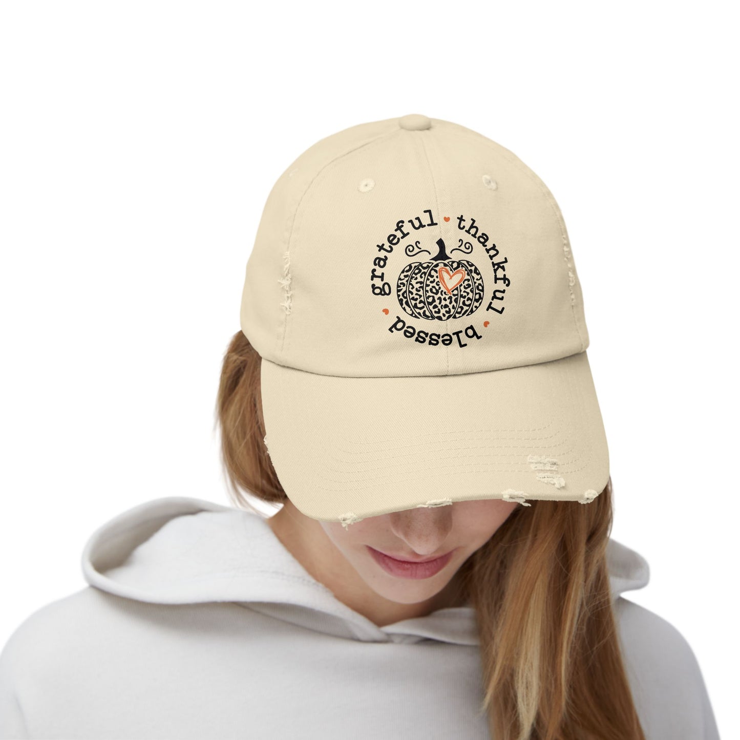 Grateful, Thankful, Blessed Pumpkin Distressed Cap