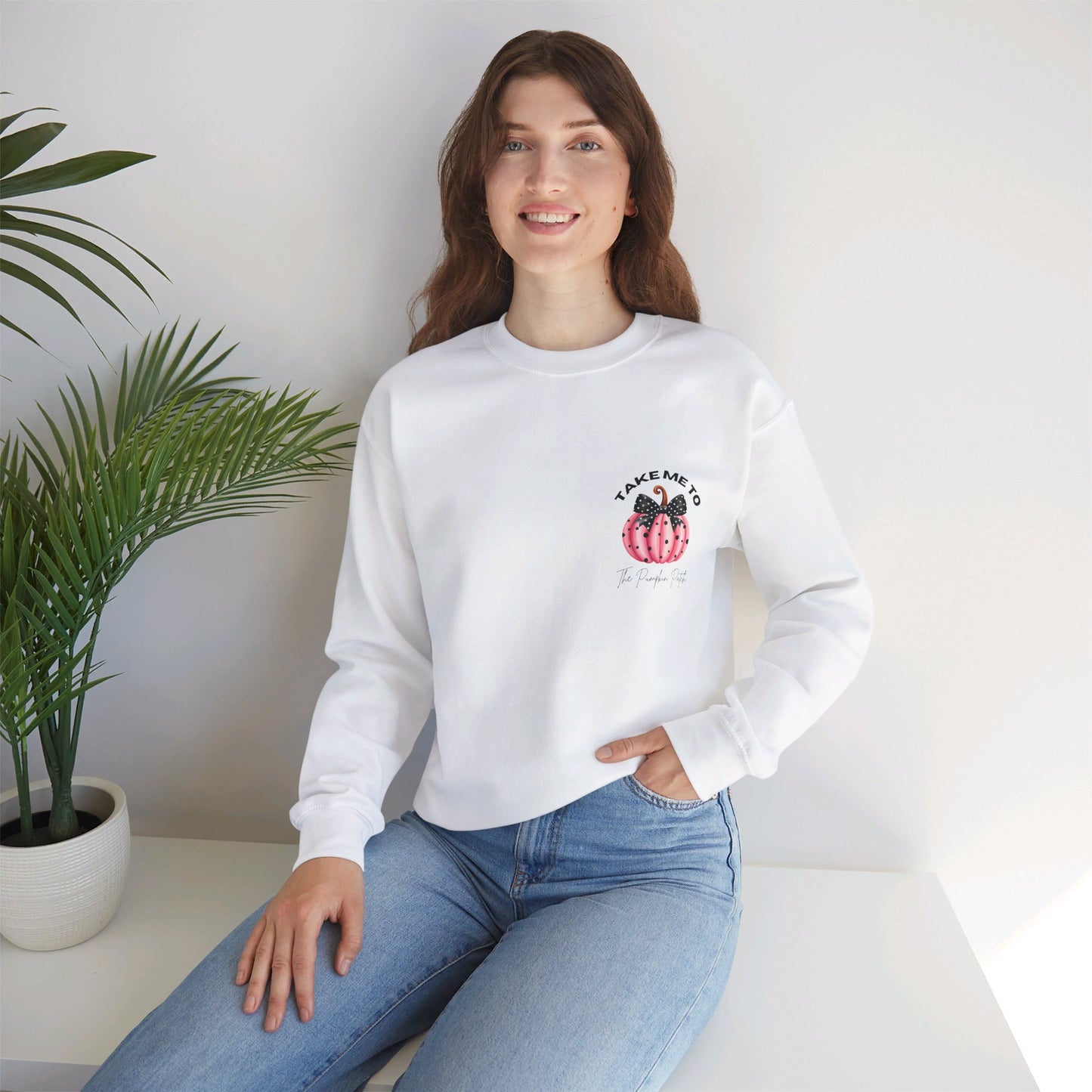 Take Me To The Pumpkin Patch (Pink): Unisex Heavy Blend™ Crewneck Sweatshirt