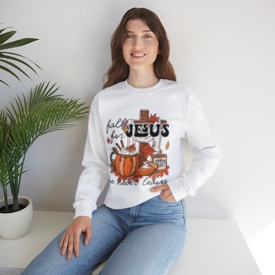 Fall For Jesus He Never Leaves: Unisex Heavy Blend™ Crewneck Sweatshirt