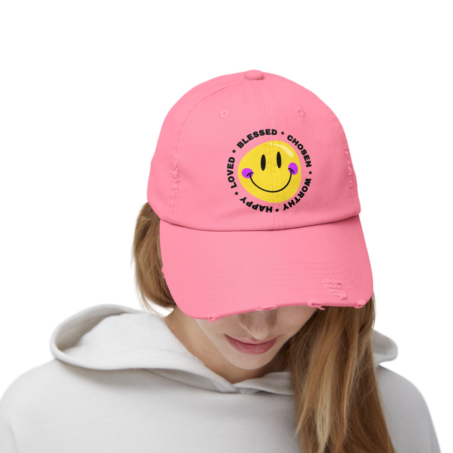 I Am Blessed with Smiley Face Sun Unisex Distressed Cap