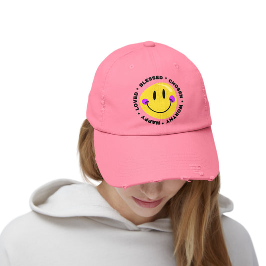 I Am Blessed with Smiley Face Sun Unisex Distressed Cap