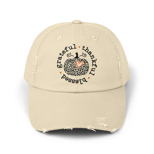 Grateful, Thankful, Blessed Pumpkin Distressed Cap