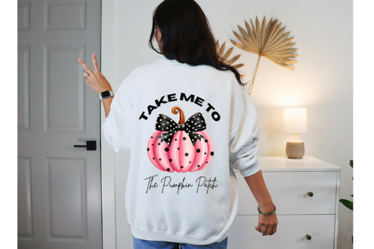 Take Me To The Pumpkin Patch (Pink): Unisex Heavy Blend™ Crewneck Sweatshirt