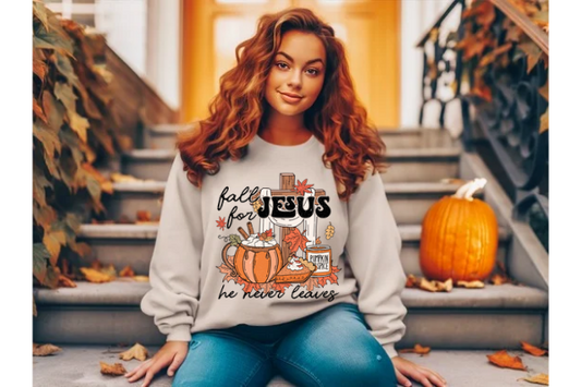 Fall For Jesus He Never Leaves: Unisex Heavy Blend™ Crewneck Sweatshirt